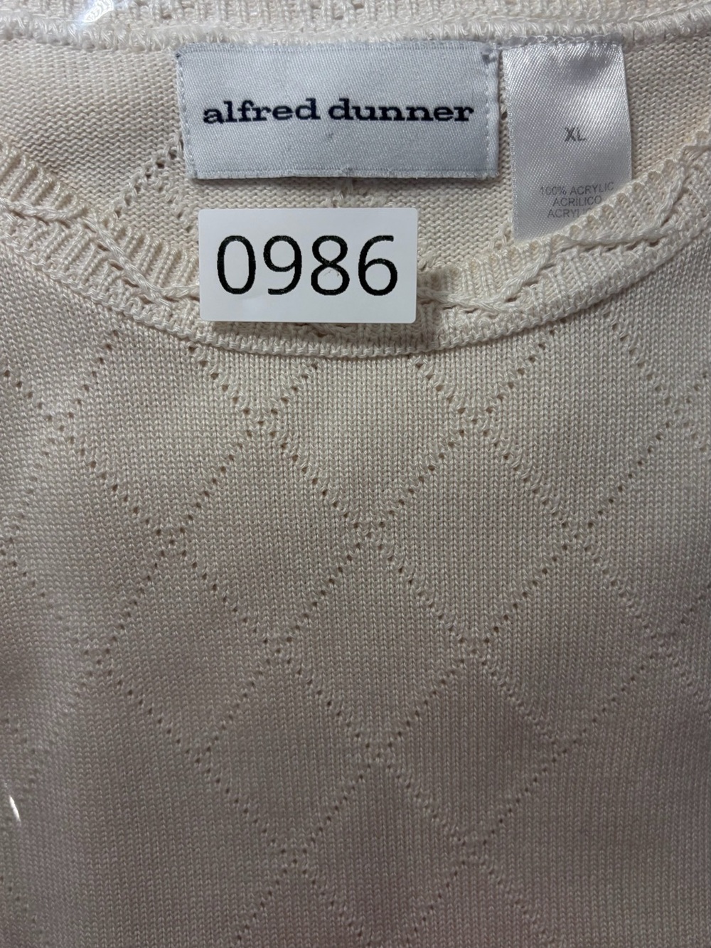 Alfred Dunner Cream Pointelle Diamond Knit Top (XL) - Picture 7 of 7